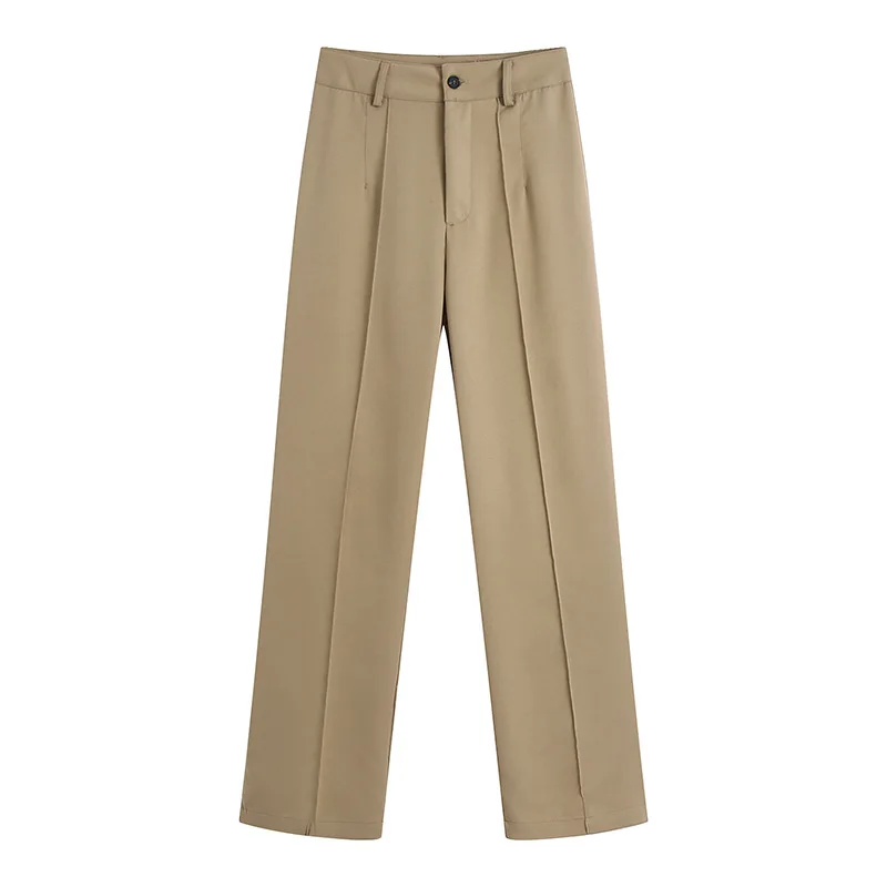 

2021 Women Pant Traf Casual High Waist Chic Office Ladies Female Elegant Beige Straight Suit Pants Trousers Pants for Women