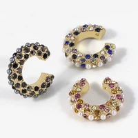 vg 6ym bohemian rhinstones pearls ear clip for women unique c shape no pierced small cuff earrings fashion jewelry accessories