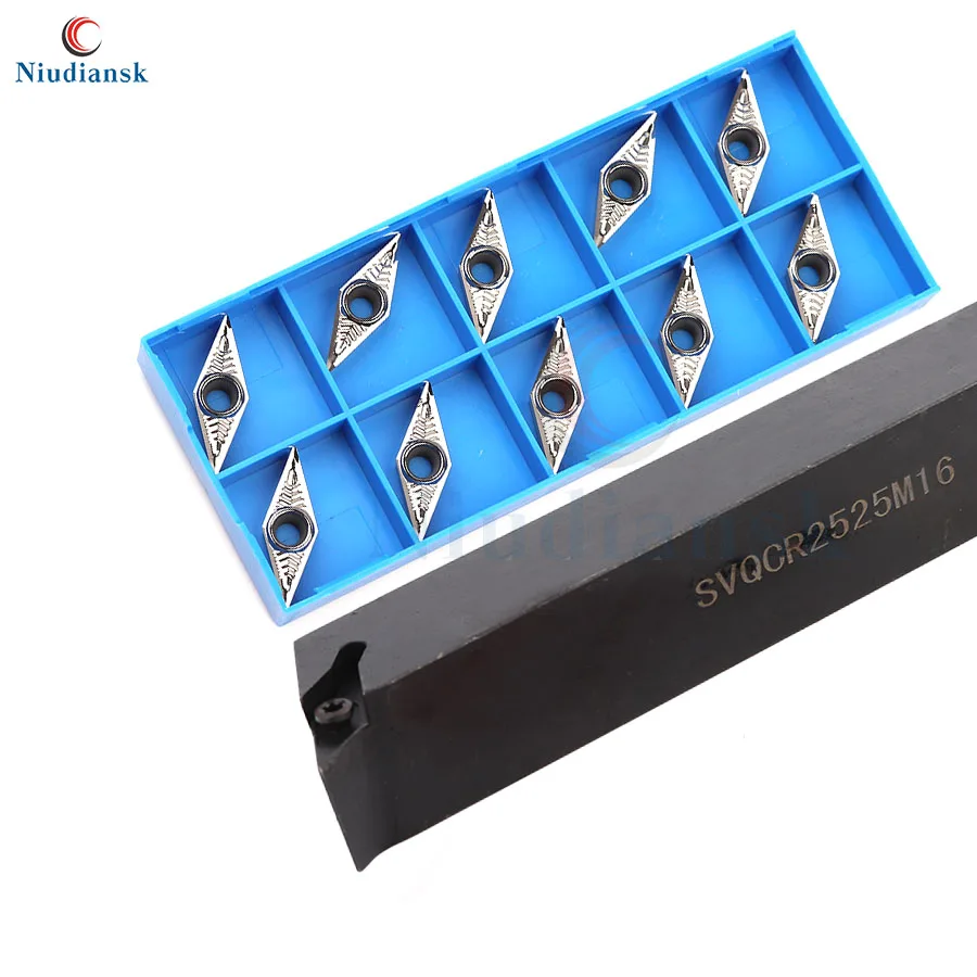 

10pcs VCGT1604 Carbide Inserts 1pc SVQCR1616H16 External Turning Tool Holder SVQCR2020K16 SVQCR2525M16 SVQCL CNC Lathe Tools Set