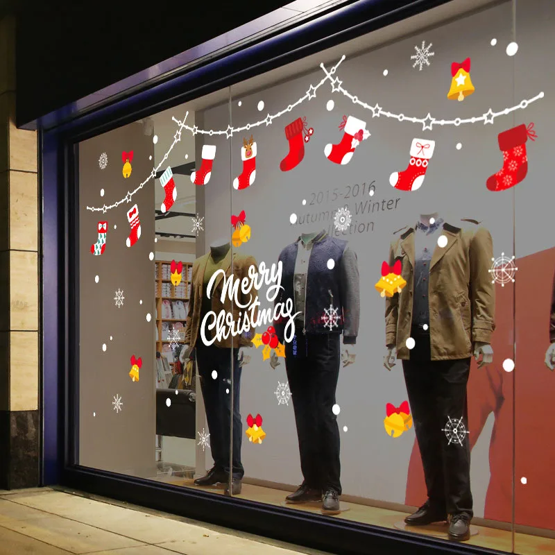 DIY рождественские наклейки носки настенные магазин окна стеклянные двери с