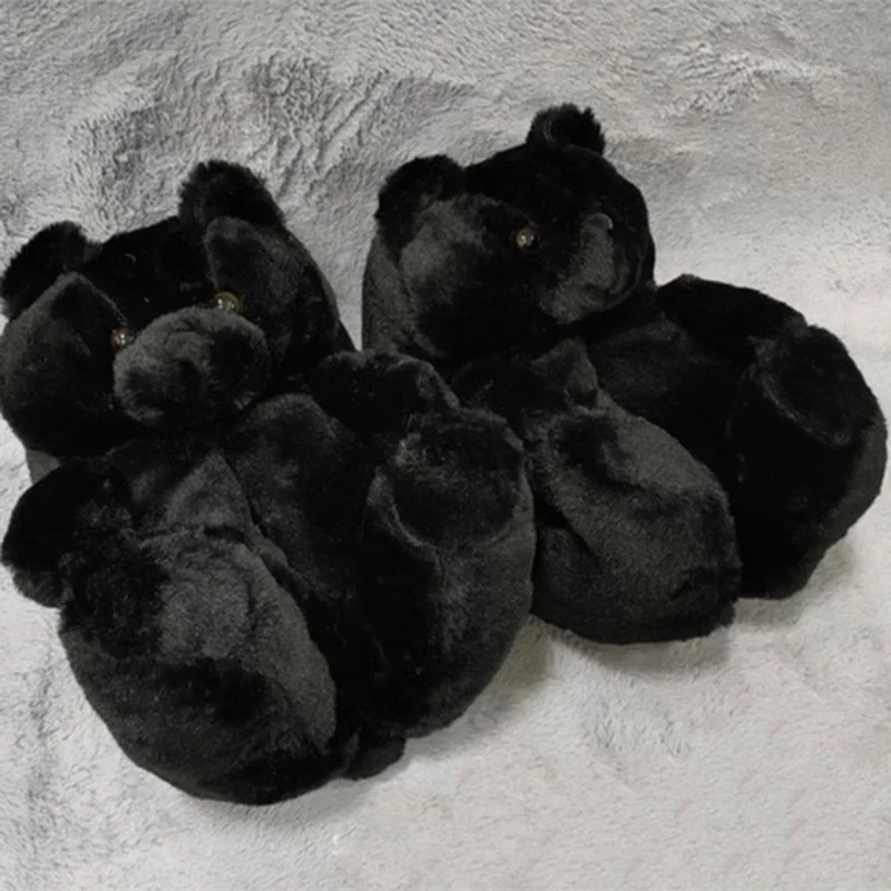 

Women's plush teddy bear house slippers house shoes brown soft non-slip faux fur cute fluffy house slippers winter warm