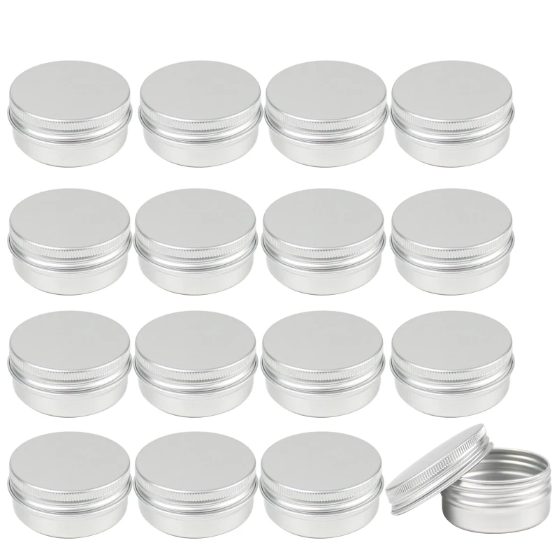 

10Pcs 5g 10g 15g 20g 30g 50g Aluminum Tin Jars Lip Balm Tin Container with Screw Lid Empty Silver Storage Box for Candle Tea