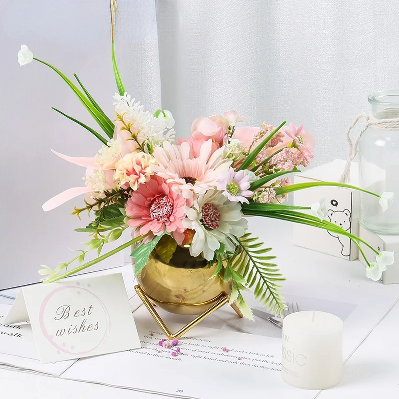 

Искусственные цветы и ваза, букет искусственных цветов для дома, свадебные аксессуары, украшение, искусственное растение