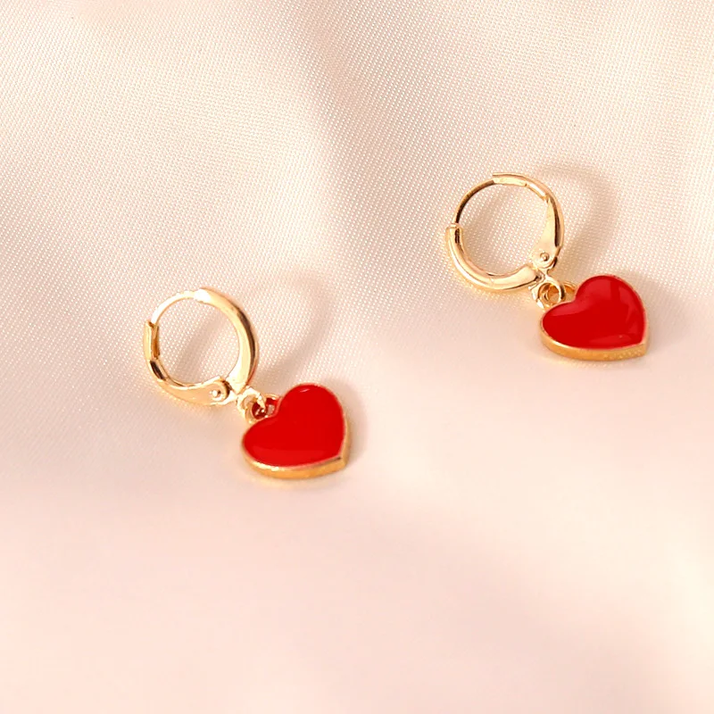 

Luokey Korean Heart Earrings For Women Girls Red Blue Pink Cute Hoop Earrings Minimalist Fashion Wedding Earrings Charms Jewelry