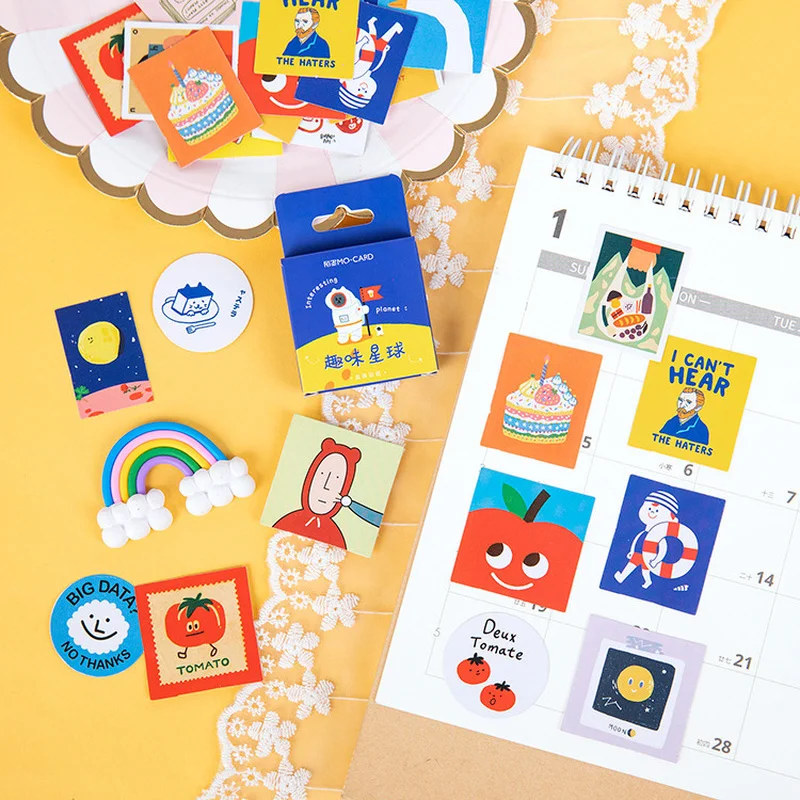 46pcs\box Funny Planet Adhesive Paper Stickers Flakes Kawaii Planner Scrapbooking Stationery School Supplies Escolar | Канцтовары для
