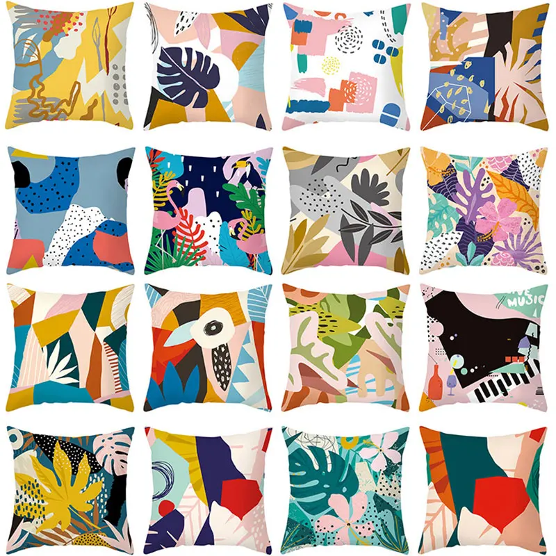 

2020 Home Supplies New Fashion Printed leaves Cushion Cover Pillowslip Tropical Plants Throw Pillows Cover 45*45cm Pillow Case
