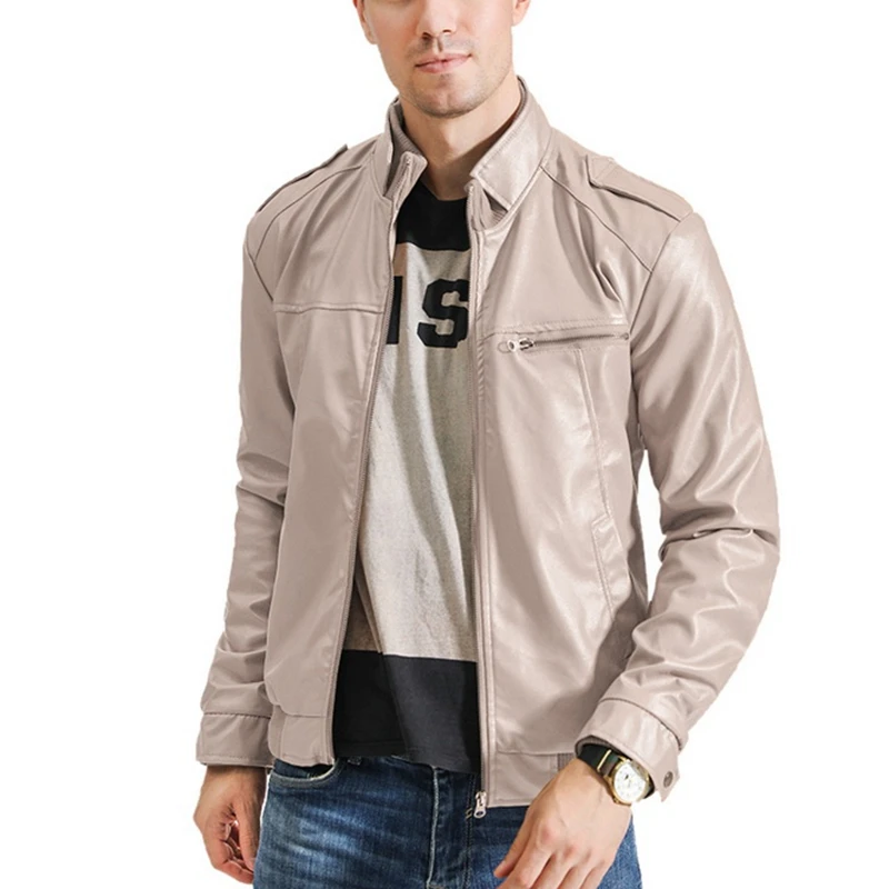 color 4 MJARTORIA, Брендовые мужские кожаные куртки, повседневные, на молнии, мужские Мотоциклетные Куртки из искусственной кожи, Мужская Осенняя уличная одежда, тонкое пальто размера плюс - Цвет: color 4