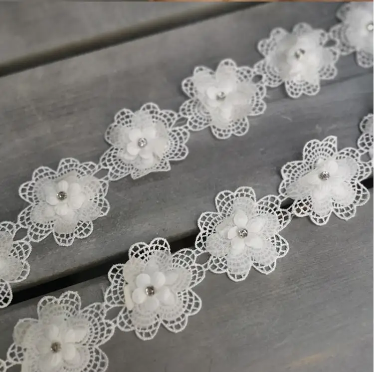 10 Yards Ivory Lace Fabric Wedding Dress Applique Rhinestone Guipure Flower Trim DIY Accessories 5cm Width | Дом и сад