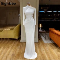 eightree white evening dresses simple one shoulder long sleeves mermaid women party gowns arabic special occasion dress