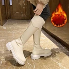 Модные мотоциклетные сапоги выше колена 2021, Современные Сапоги на молнии сзади, облегающие длинные сапоги, женская зимняя теплая обувь с Плюшевым Мехом, размер 40