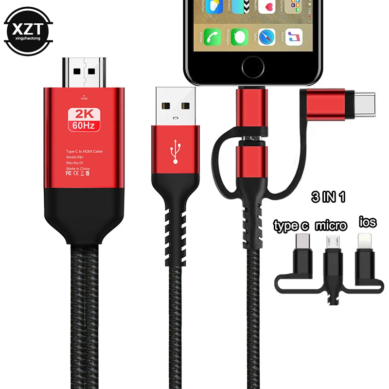 3в1 HDMI беспроводной Wifi зеркальный Кабель адаптер для iPhone X 6 7 8 iPad Samsung S9 iOS Micro USB Type C
