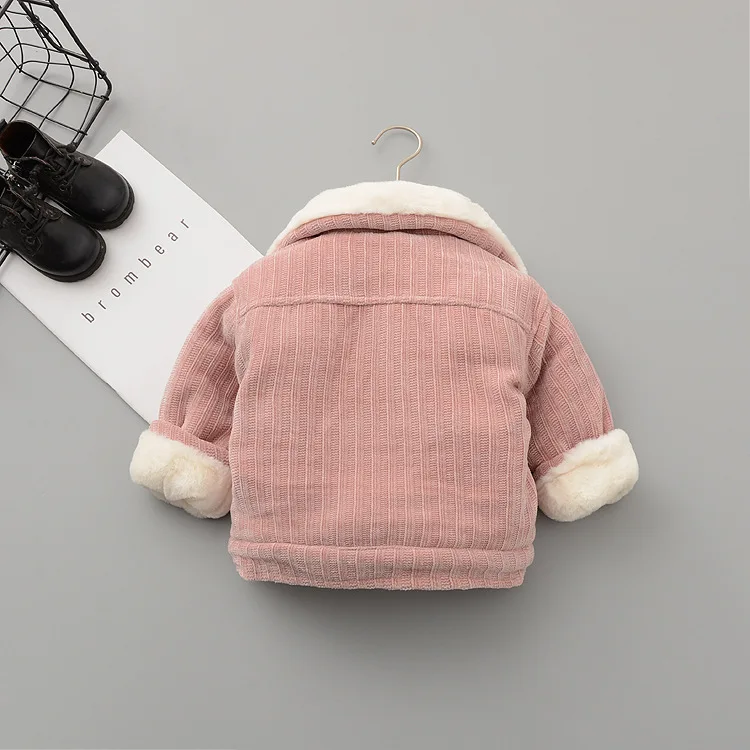 Плотное хлопковое зимнее пальто для новорожденных; Модный Кардиган для маленьких девочек с кроличьим мехом; теплое пальто с длинными рукавами для малышей; детский зимний комбинезон; одежда
