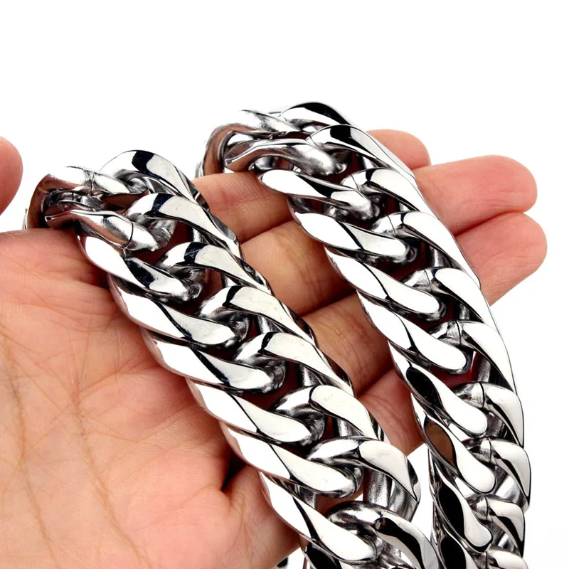 

8/10/12/14mm Unisex Titanium Steel Stainless Steel Double Buckle Six Sides Grinding Necklace Thick Chain Cuban Chain Thick Chain