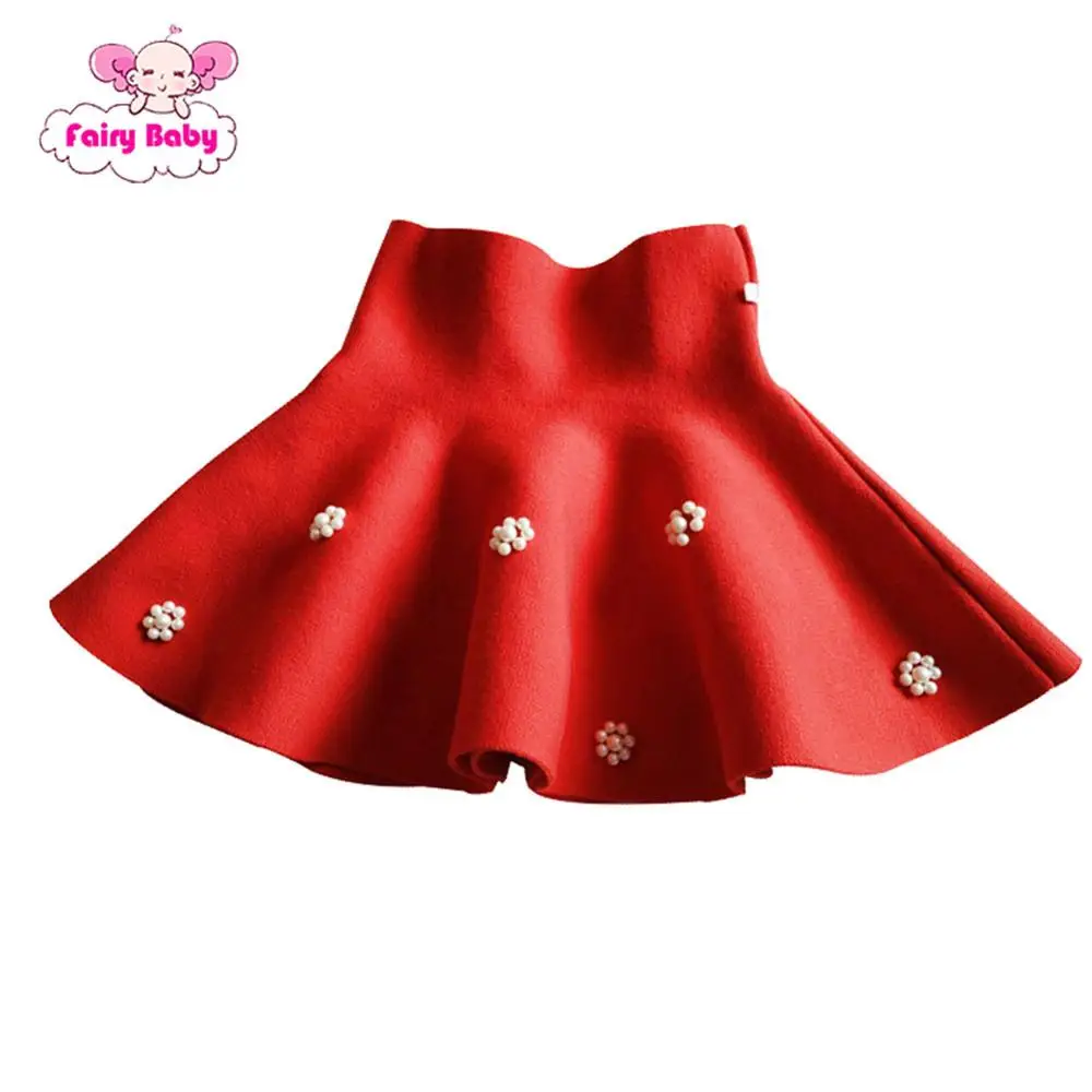 Юбки для девочек Весенняя вязаная мини юбка принцессы с жемчугом маленьких