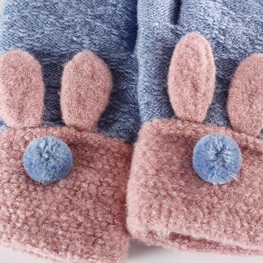 Женские вязаные перчатки с заячьими ушками 1 пара теплые зимние плотные