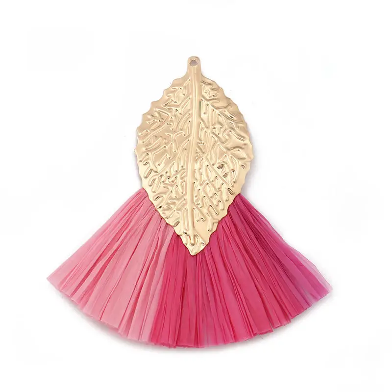 3 Шт. Кисточки Подвески Железный сплав и плетеная лента Веерной формы Лист Мультиколор для создания ювелирных изделий, декора и аксессуаров для одежды 57мм х 52мм.