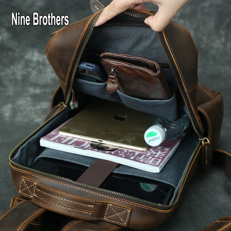 

Кожаный рюкзак Crazy Horse для мужчин, дизайнерский школьный ранец большого размера для компьютера 14 дюймов для девочек, сумка для книг для девят...