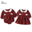 2020 детская весенне-осенняя одежда, Рождественский комбинезон для маленьких девочек, наряд в клетку, Одинаковая одежда для сестер