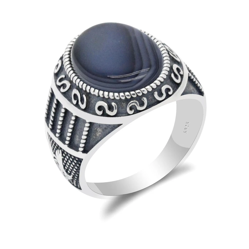 Натуральное мужское кольцо с камнем 925 Стерлинговое Серебро ониксом камень