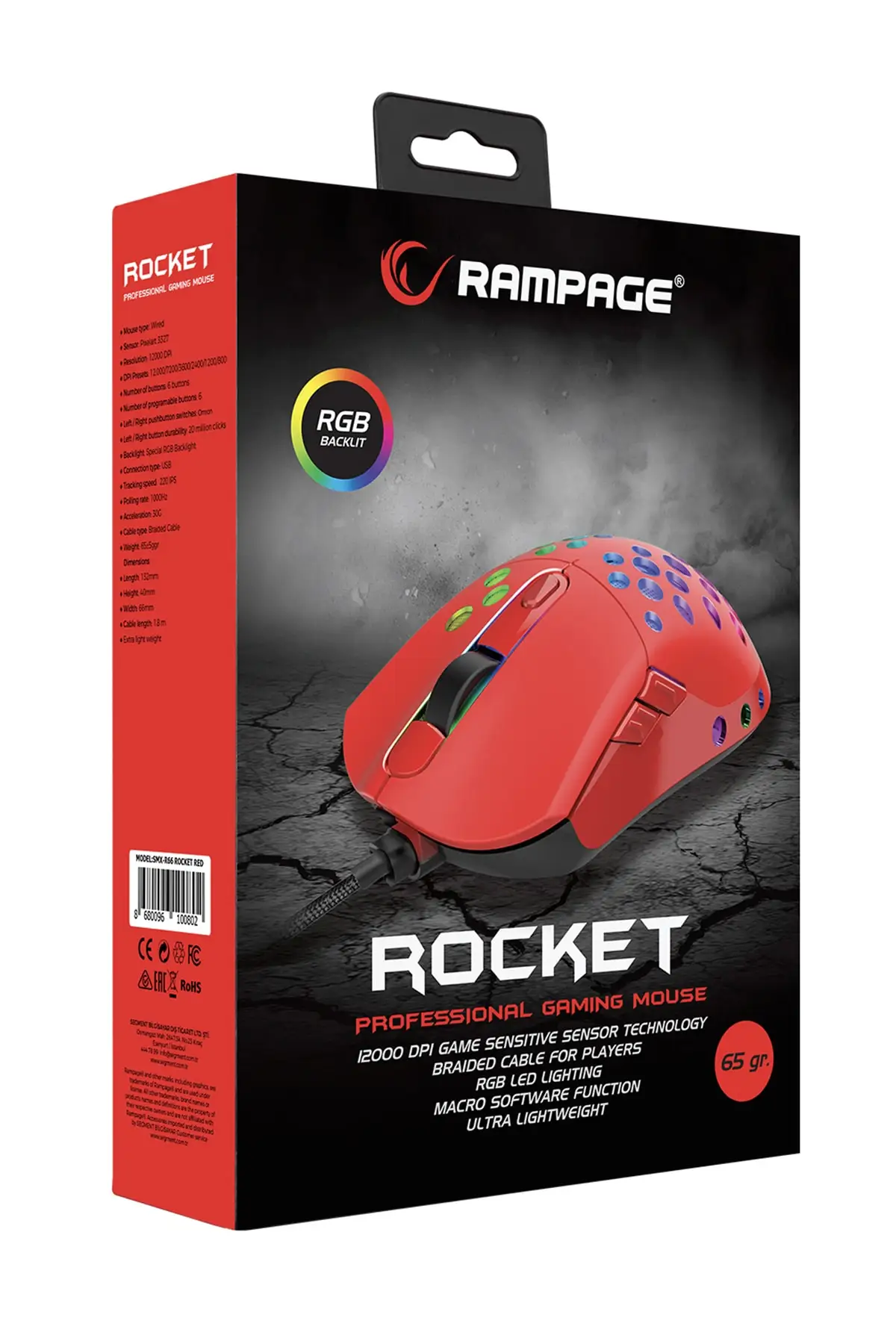 Rocket Ultra Light Red Rgb Optical Sensor 12000 Dpi Gaming Gaming Mouse Smx-r66