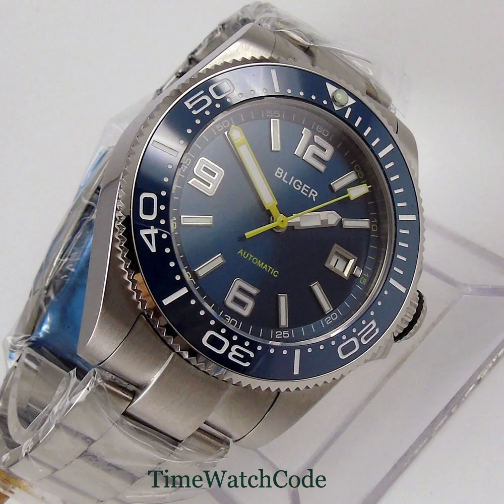 43mm Automatic Men's Watch Miyota8215 Movement Blue Dial Sapphire Glass Date Ceramic Bezel Insert Luminous Oyster Bracelet | Наручные