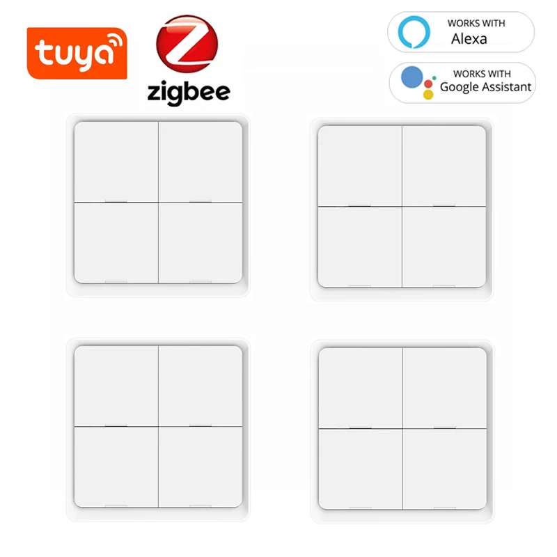 

Tuya ZigBee Smart Wireless Switch Free Sticker 4 Gang Panel Scene Button Switch APP Remote Control Smart ZigBee 4 Gang Switch