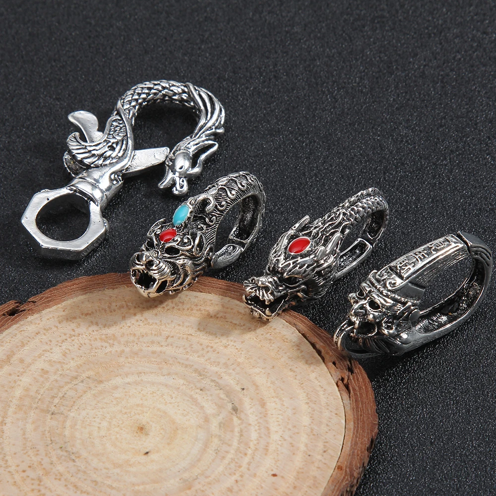 Брелок для ключей в виде головы дракона винтажный серебристый | Украшения и