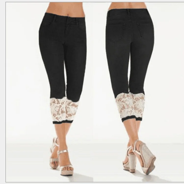 

2021 summer new style jeans washed lace women jeans cropped pants women jeans for women