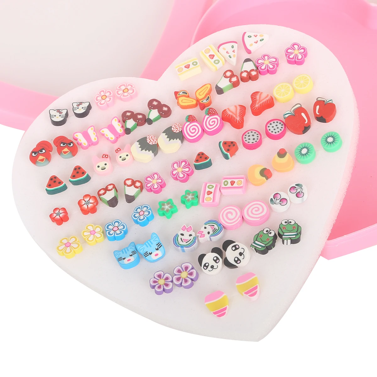 36Pairs/box Mix Cute Cartoon Hypoallergenic Plastic Love Flowers Stud Earrings Set For Women Girl Pearls Jewelry Gift |