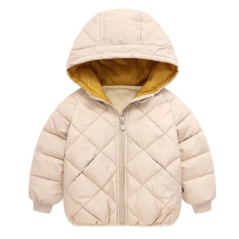 Beige Осенне-зимняя теплая куртка Верхняя одежда для девочек куртки для мальчиков модные куртки для маленьких девочек детская утепленная верхняя одежда с капюшоном детская одежда - Цвет: Beige