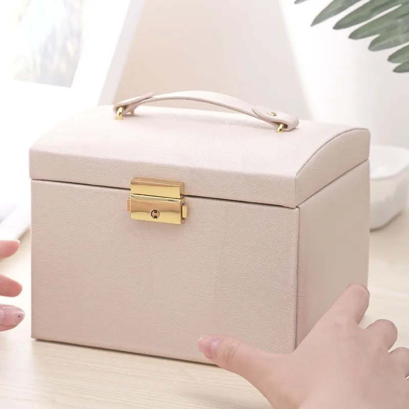2021 Newly Jewelry Storage Box Large Capacity Portable Lock With Mirror Jewelry Storage Earrings Necklace Ring Jewelry Display