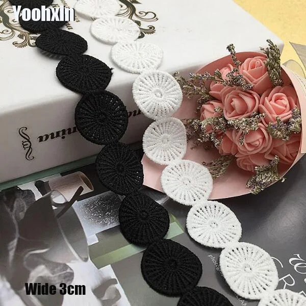 Роскошная Водорастворимая вышитая белая черная Цветочная кружевная ткань