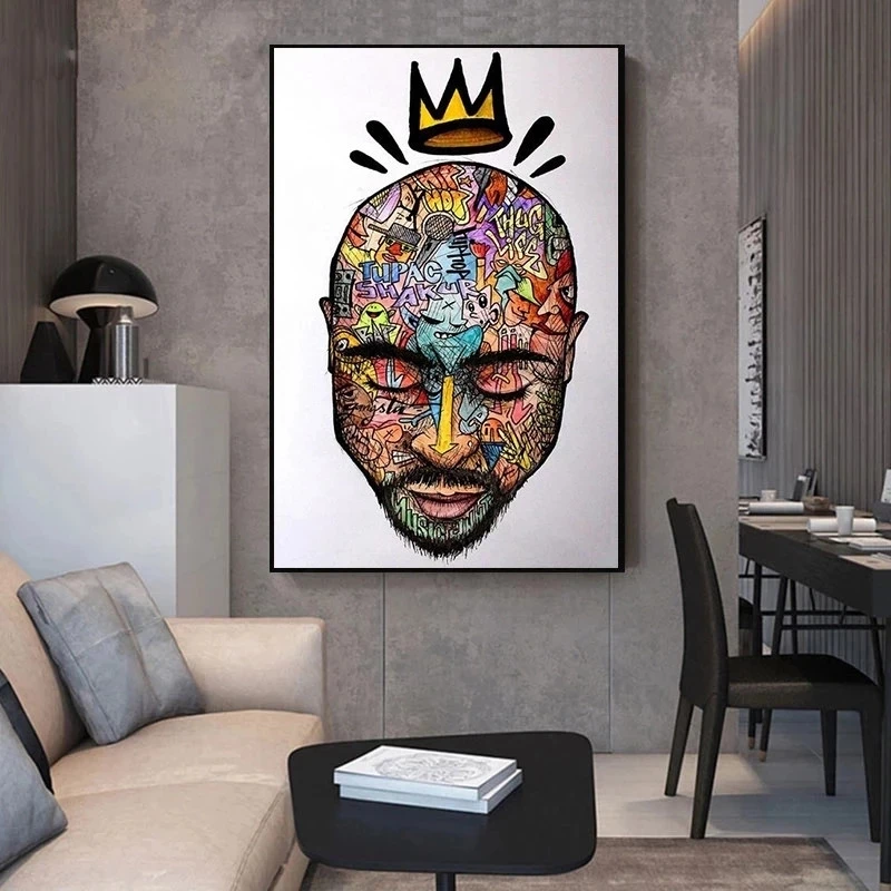

Abstract Posters Rapper of 2PAC Canvas Painting on The Wall Graffiti Pop Street Art Pictures for Modern Living Room Home Decor