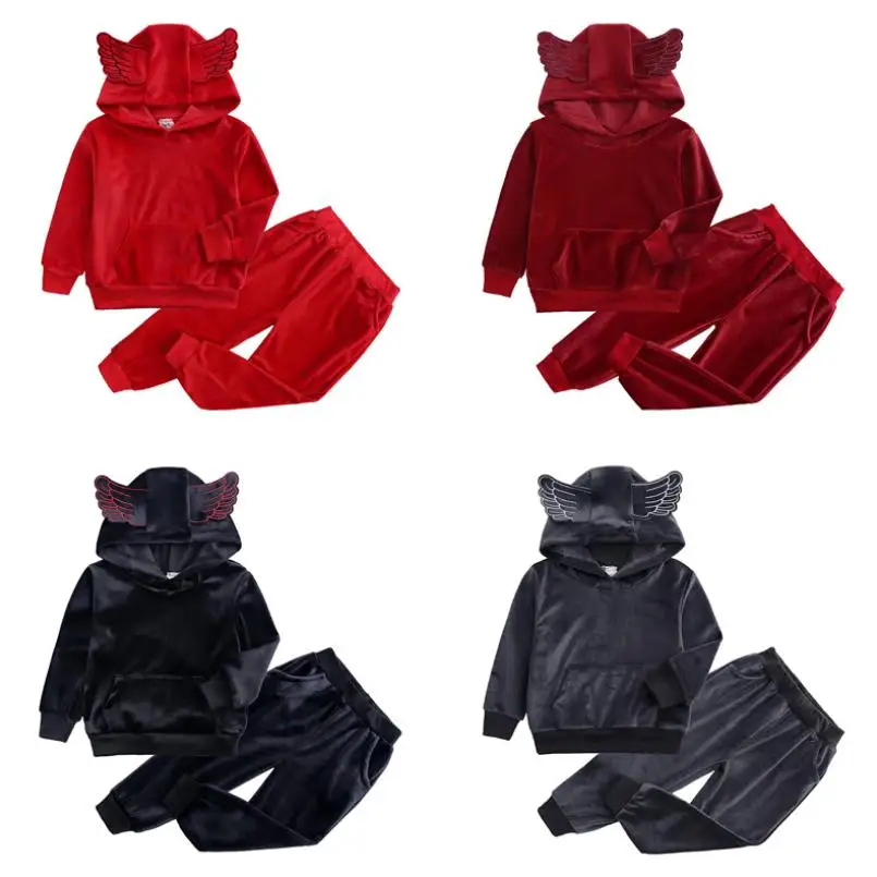 Весенние модели Бархатный комплект одежды с капюшоном для мальчиков и девочек
