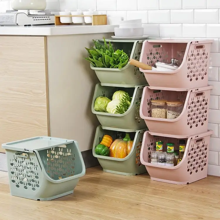 

Stackable Storage Basket With Cover Plastic Toy Container Box Kitchen Snacks Vegetable Organizer Basket Bathroom Sundry Shelf