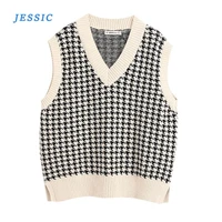 jessic oversized knitted vest sweater for women v neck sleeveless side vents loose female waistcoat chic tops 2020 new fashion