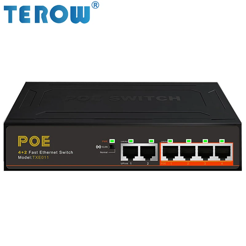TEROW 4 Port + 2 UP link 100 Мбит/с Poe коммутатор Сеть Ethernet быстрой передачи 250 м 52 в А изоляция