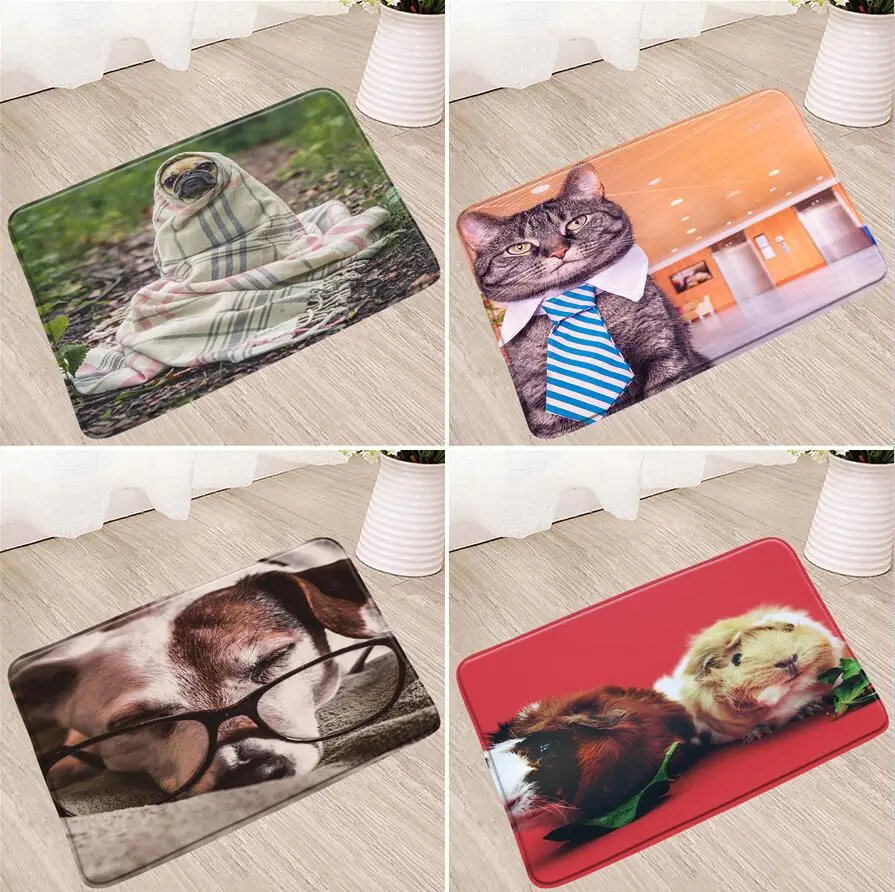 

Animal Bathroom Mat Cute Dogs And Cats Pet Pupy Pattern Doormat Children's Room Decor Floor Rug Bedroom Kitchen Non-Slip Carpets
