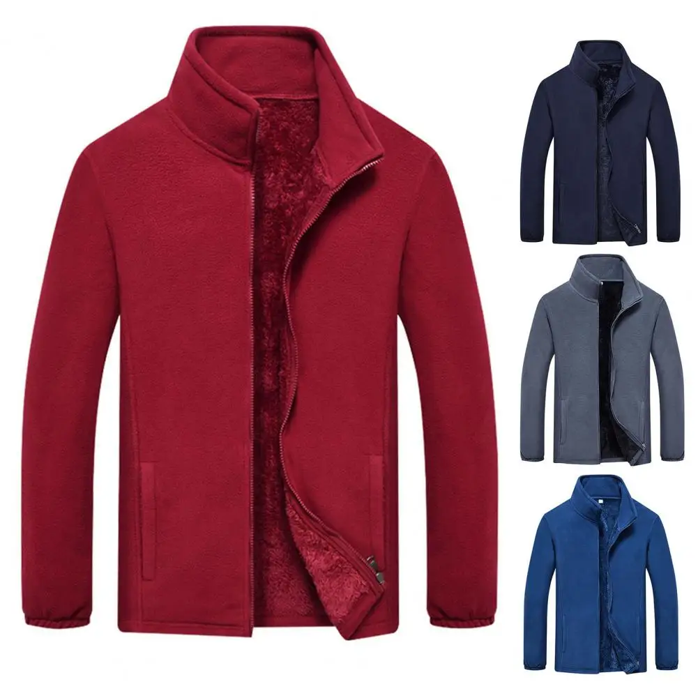 

Handsome Simple Pockets Warm Male Fleece Jacket Casual Fleece Jacket Elastic Cuffs for Daily Wear