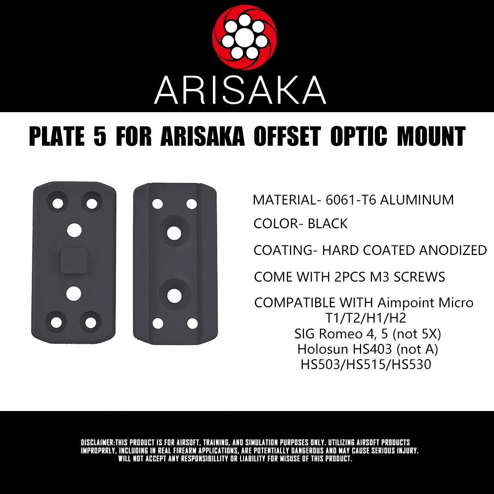 

ARISAKA Optic Plate 5 For Aimpoint Micro T1 T2 H1 H2 SIG Romeo 4 SIG Romeo 5 Holosun HS403 HS503 HS515 HS530