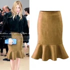 Женская длинная замшевая кожаная юбка, Демисезонные женские юбки миди с оборками и юбкой-годе, пикантные элегантные юбки с высокой талией