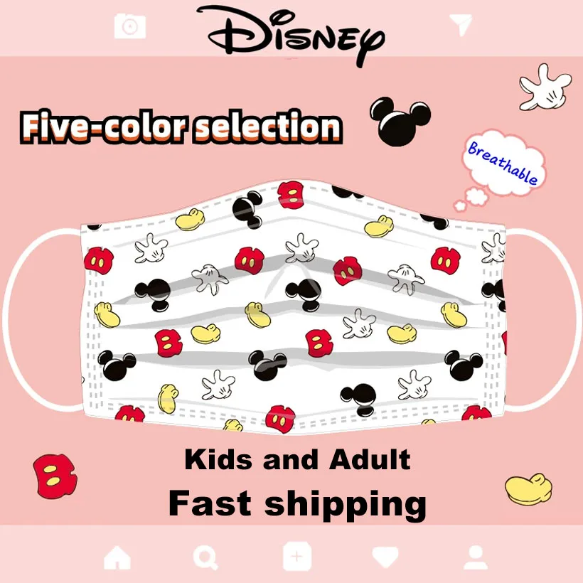 

Disney Mickey Cartoon Pattern Mask 3 Layer Filter Breathable Dustproof Adult Children Face Mask 10/50 Purple Ladies Eyelashes