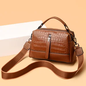 genuine leather shoulder bags for women crocodile pattern handbag lady messenger bag casual totes fashion design crossbody bag free global shipping