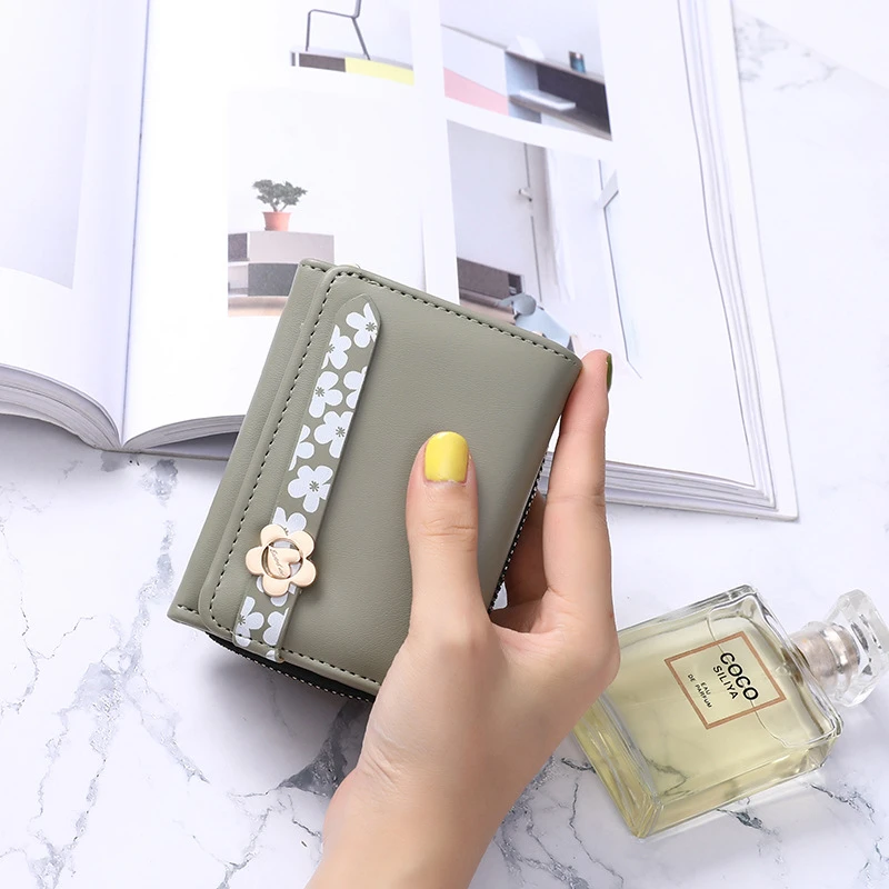 Flower Women Wallet Pu Leather Short Zipper Coin Purse Female Cards Holder Hasp Money Clip Mini Wallet Flower Wallets Girls
