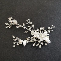 slbridal wired crystal rhinestone wedding ceramic flower hair clip barrettes bridal headdress hair accessories women jewelry