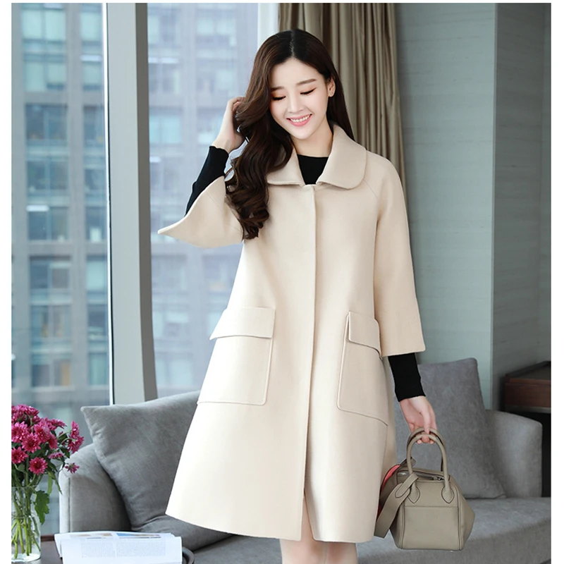 

2020 autumn and winter Korean coat loose cloak simple and versatile comfortable nine-point sleeve wool women's fashion jacket