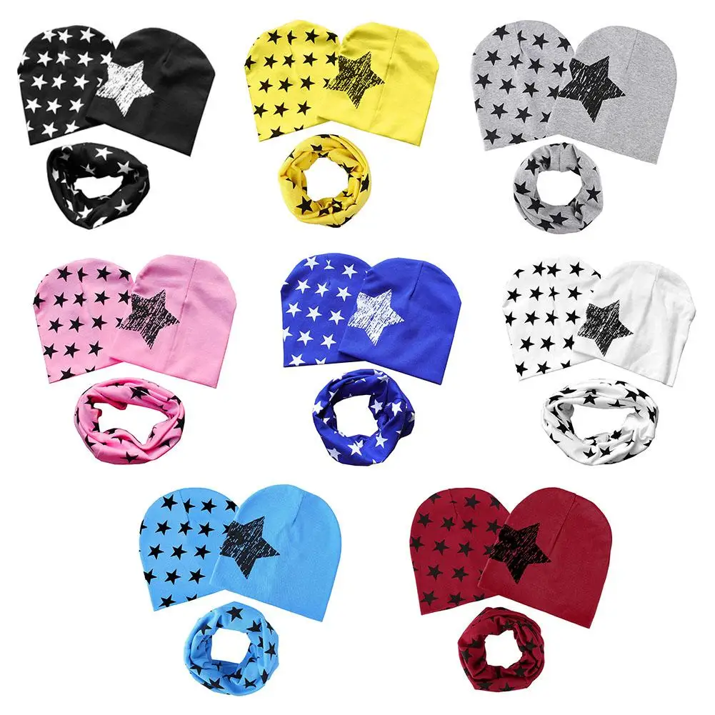 

3pcs Winter Children Hats Cotton Star Print Baby Beanie Scarf Set Newborn Supply Classic Colors and Simple Durable Design