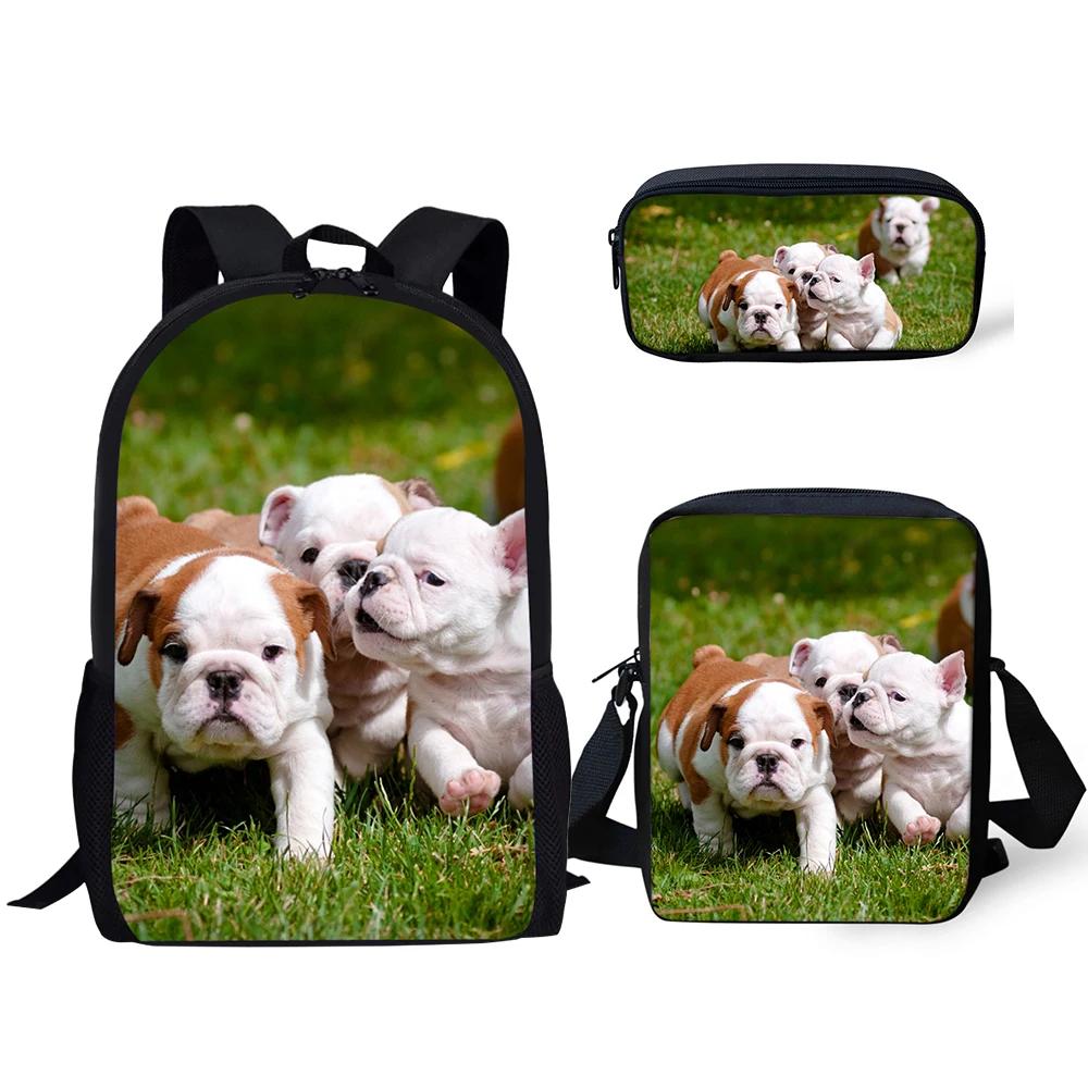 HaoYun Kids Primary Backpack Little Bulldogs Pattern School Book Bags Kawaii Animal Designer 3PC/Set Students School Bags