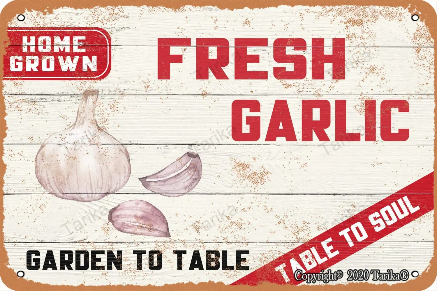 

Some Grown Fresh Garlic Garden to Table Table to Soul Retro Look 20X30 cm Metal Decoration Painting Sign for Home Kitchen