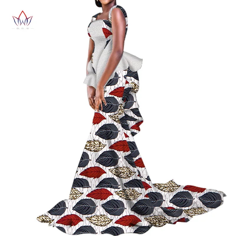 Bintarealwax African Party Dresses for Women Dashiki New Arrival Sleevless Floor Length Dress Africa Evening Clothing WY6290